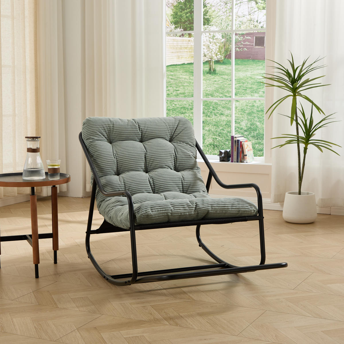 SCHAUKELSTUHL für Balkon Garten Wohnzimmer mit Beinablage und Komfortkissen Grün - Grün, Metall (75/82/116cm) - PARAFTA HOME