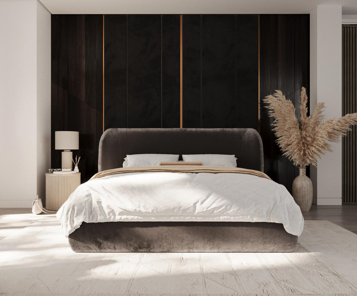 POLSTERBETT Bellano mit Stauraum 160/200 cm Braun im Lotta Stoff - Schwarz/Naturfarben, Holz/Holzwerkstoff (160/200cm) - AltaBeds