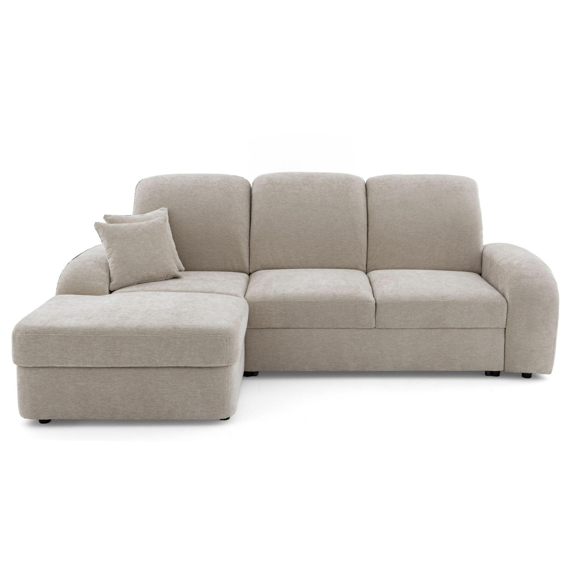 ECKSOFA VIBE S Links mit Schlaffunktion 130x202 Chenille Beige - Beige/Schwarz, Holz/Kunststoff (255/156cm) - Muffo