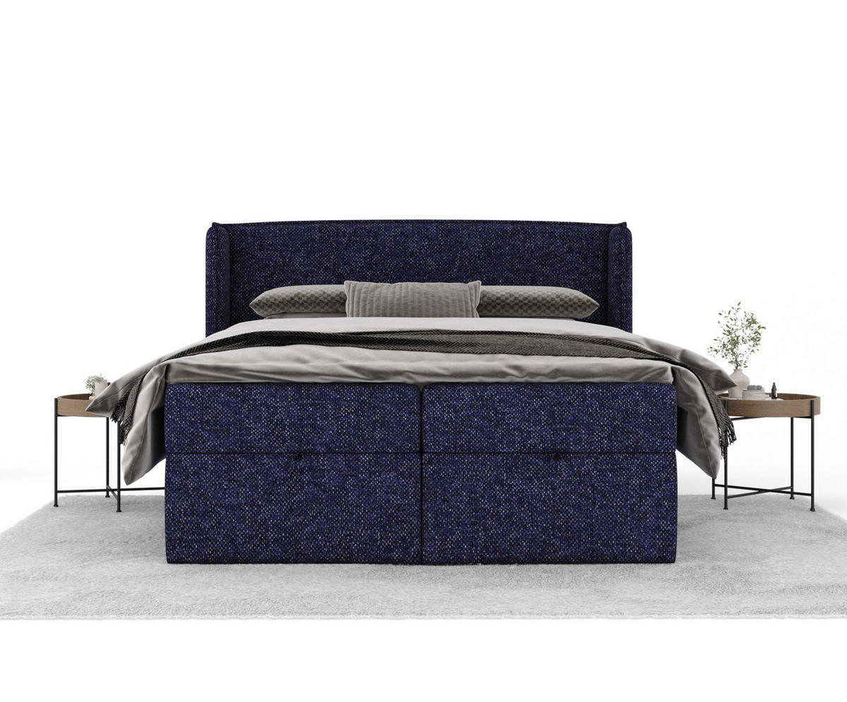 BOXBETT Passion Marineblau 160/200 cm mit Matratze und Topper - Schwarz/Dunkelblau, Holz/Holzwerkstoff (160/200cm) - Maison de Reve