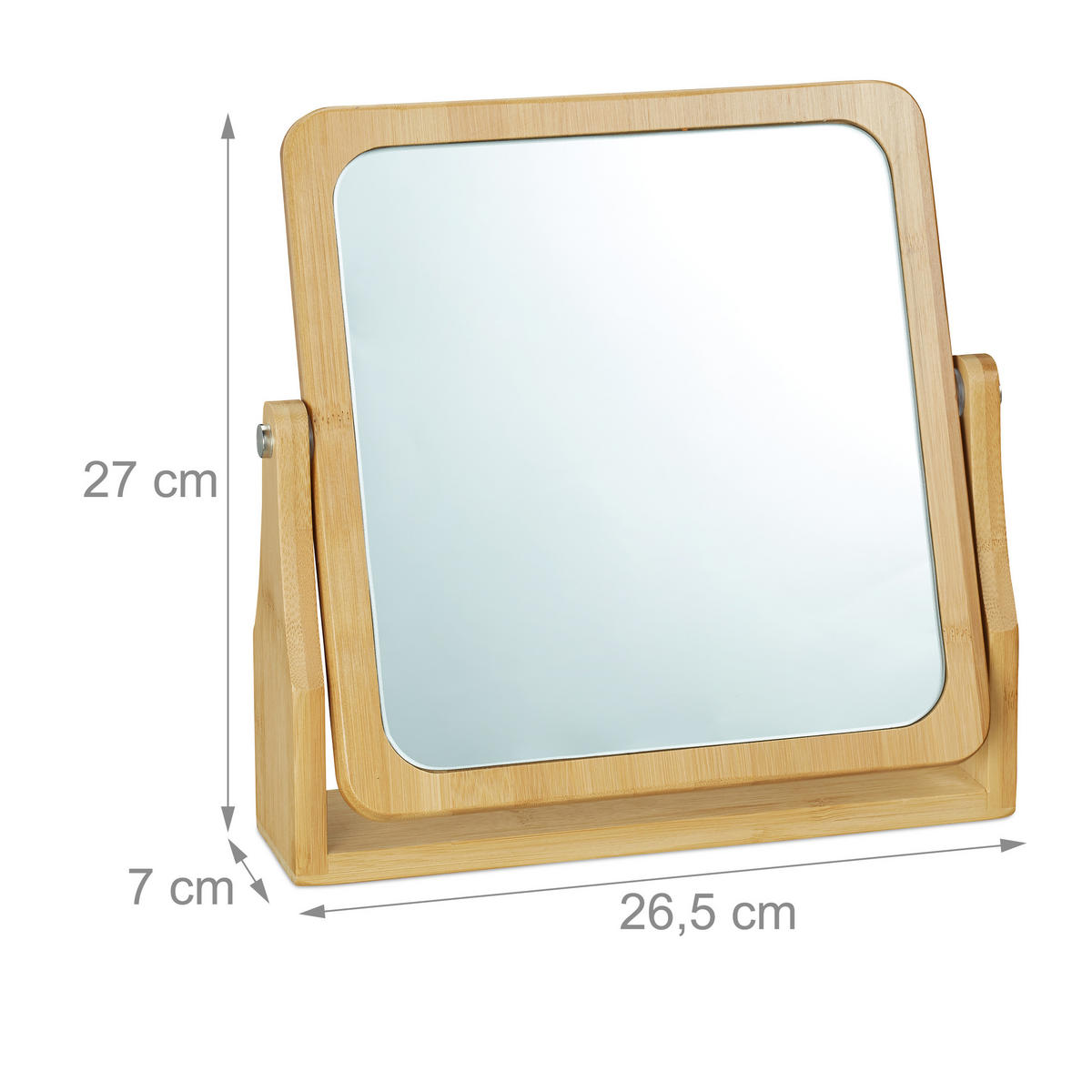 KOSMETIKSPIEGEL - Silberfarben, Glas/Holz (26.5/27/7cm) - Relaxdays