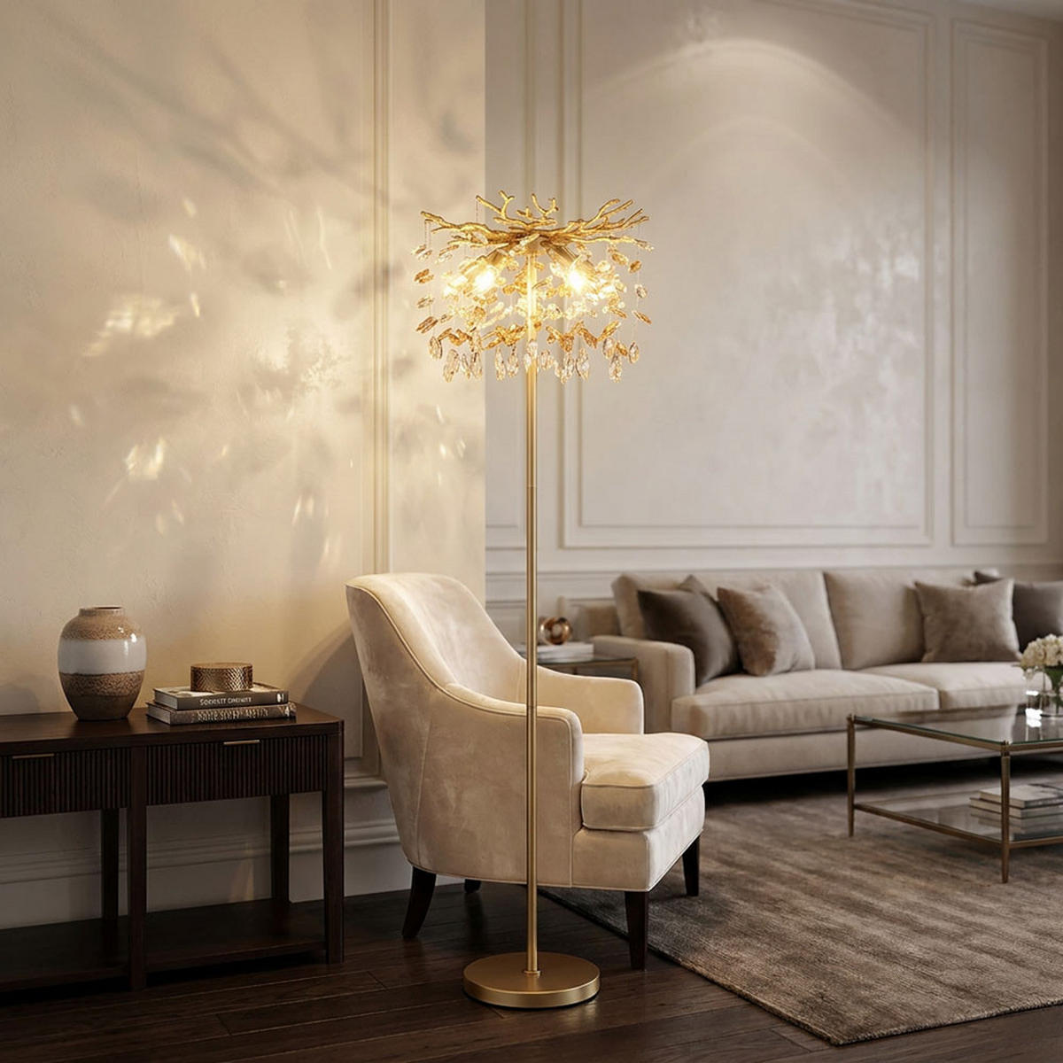 LED STEHLEUCHTE QUEENA, Metall, Gold, flexibler Arm - Goldfarben, Glas (46/46/155cm) - Globo Lighting