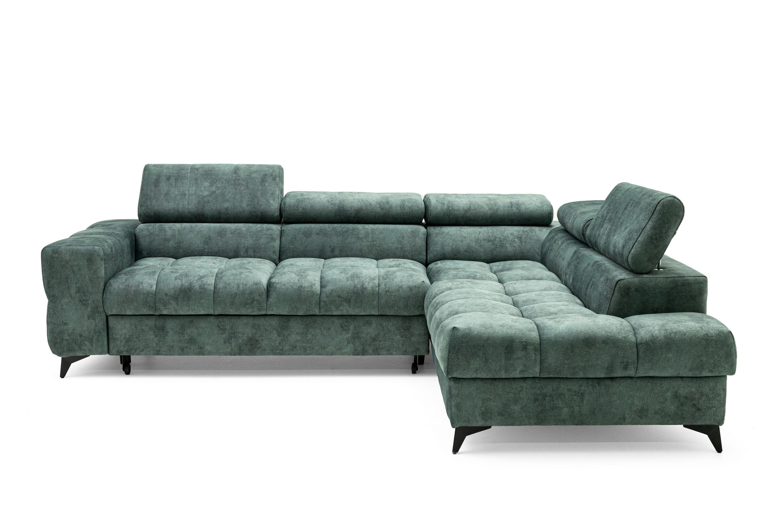 ECKSOFA PUDDING L Rechts mit Schlaffunktion 128x197 Velours Jadegrün - Jadegrün/Schwarz, Holz/Textil (204/270cm) - Muffo