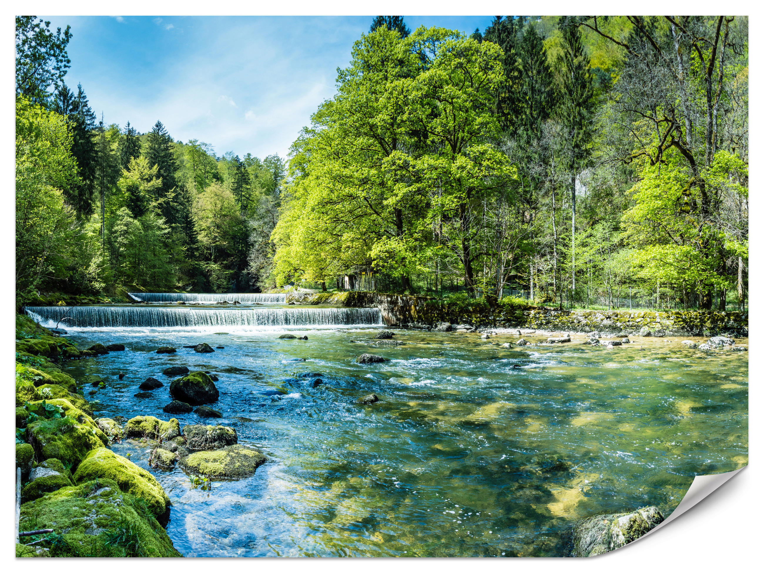 FOTOTAPETE für Wohnzimmer Landschaft Steinerne Fluss Wald Bäum 350x256 - Türkis/Blau, Papier (350/256cm) - Muralo