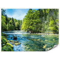 FOTOTAPETE für Wohnzimmer Landschaft Steinerne Fluss Wald Bäum 350x256 - Türkis/Blau, Papier (350/256cm) - Muralo