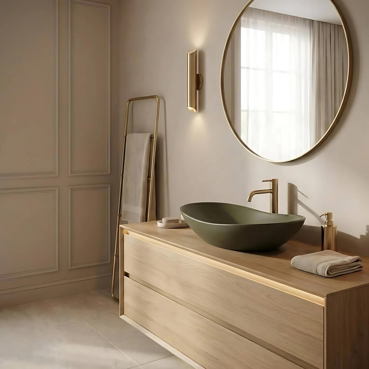 AUFSATZWASCHBECKEN Rea Royal Olive Matt - Grün, Keramik (35.5/15.5/61.5cm) - REA