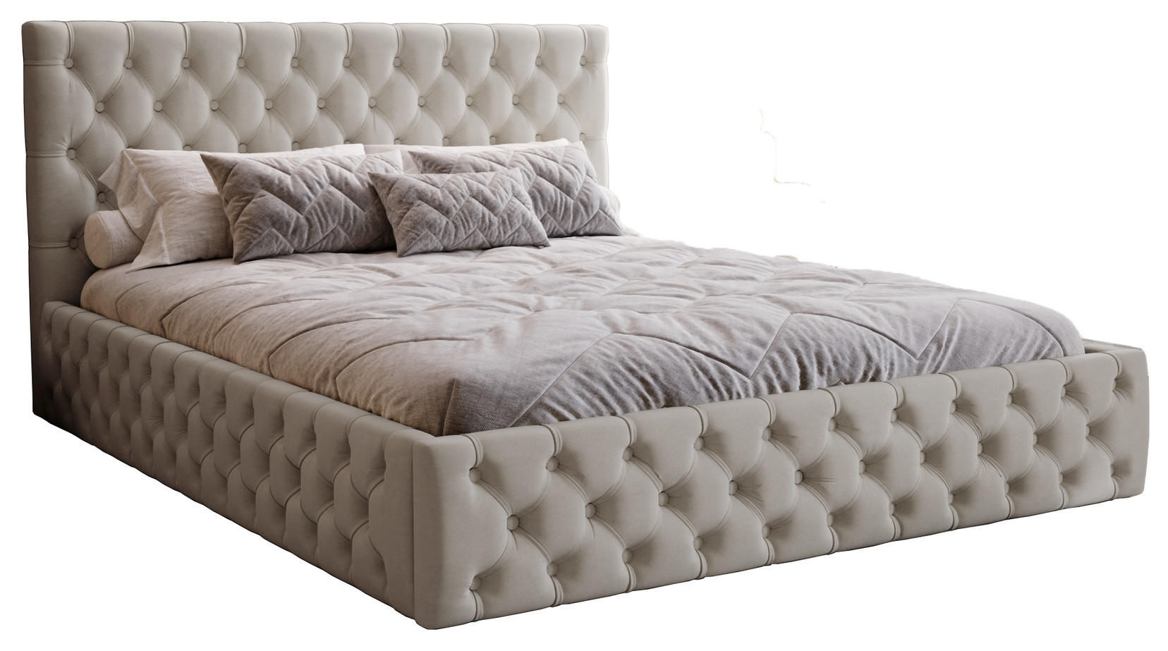 POLSTERBETT 140x200 Verti Slim, Chesterfield, Hellgrau - Hellgrau, Holz/Textil (140/200cm) - Emporius