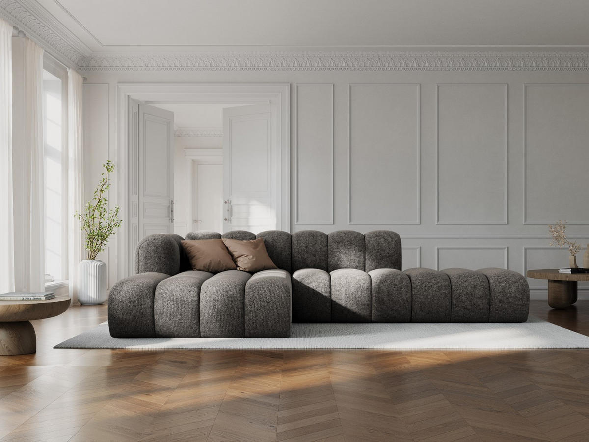 ECKSOFA modular links Lupine aus Chenille-Stoff grau 5 Sitzplätze - Grau, Textil (177/299cm) - Micadoni
