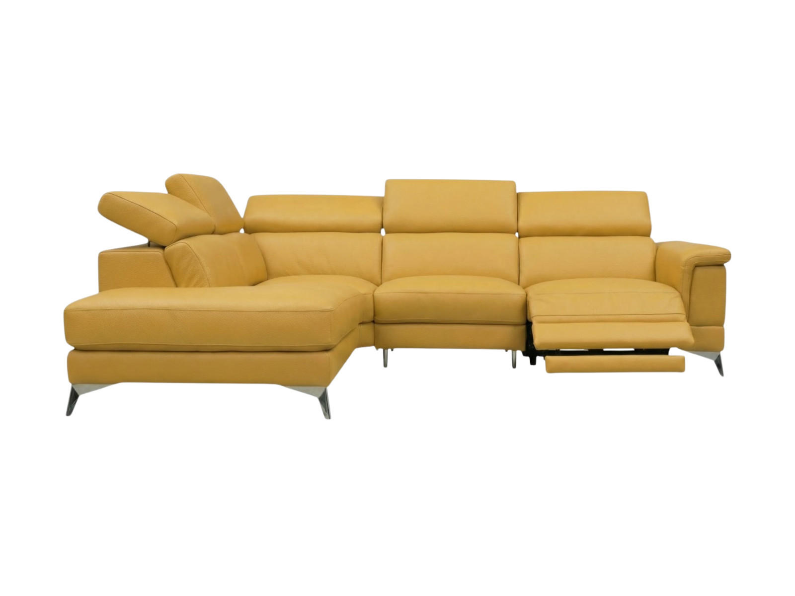 ECKSOFA Planet Echtleder mit 1 x Relaxfunktion Senfgelb - Gelb, Leder/Metall (232/256cm)