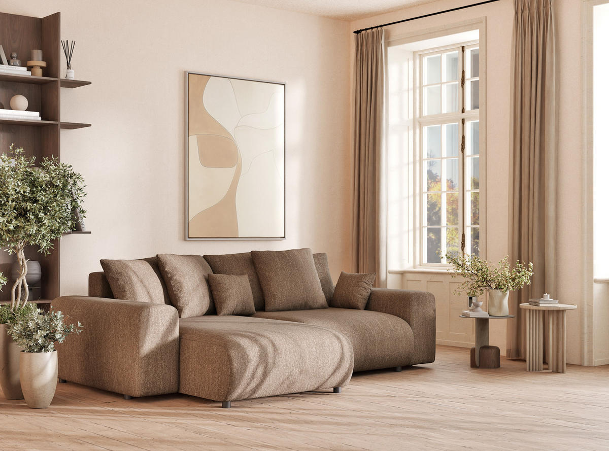 ECKSOFA MIT SCHLAFFUNKTION Solo Braun Webstoff - Schwarz/Braun, Holz/Holzwerkstoff (255/168cm) - Maison de Reve