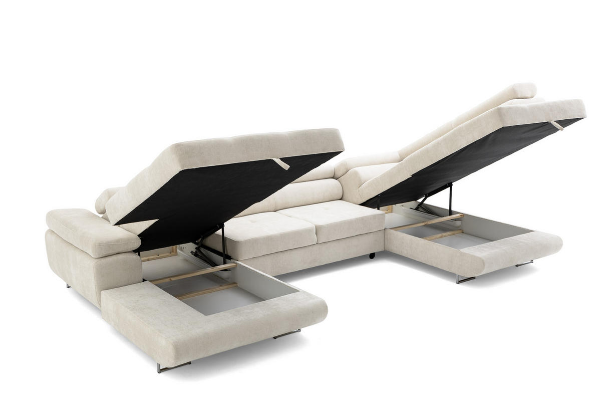 ECKSOFA U-Form WILD U Rechts mit Schlaffunktion 130x260 Chenille Beige - Beige/Silberfarben, Holz/Textil (350/90/203cm) - Muffo