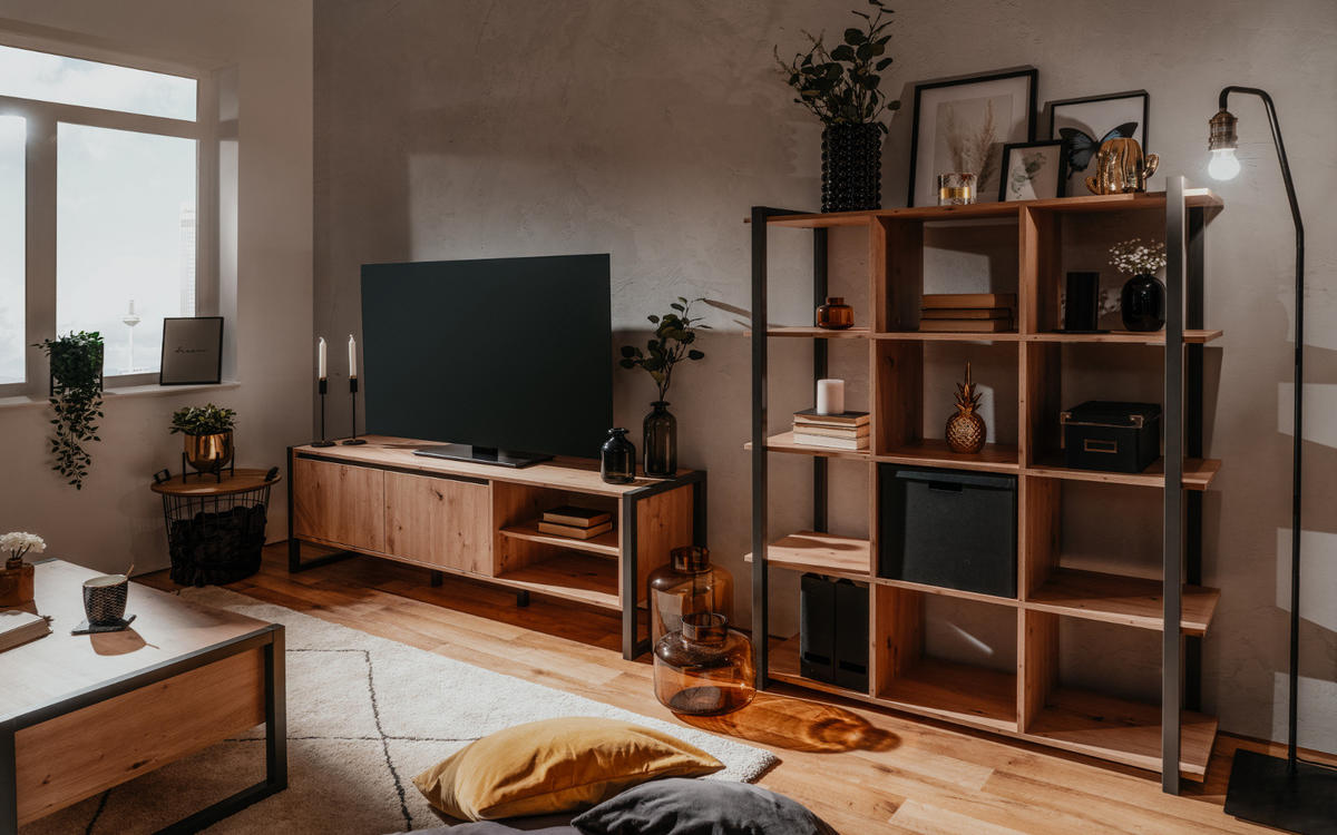 HIGHBOARD Artisan Eiche und Anthrazit 120 x 140 cm, Industrial Design - Anthrazit/Eiche Artisan, Holzwerkstoff (120/140/40cm) - Furn.Design