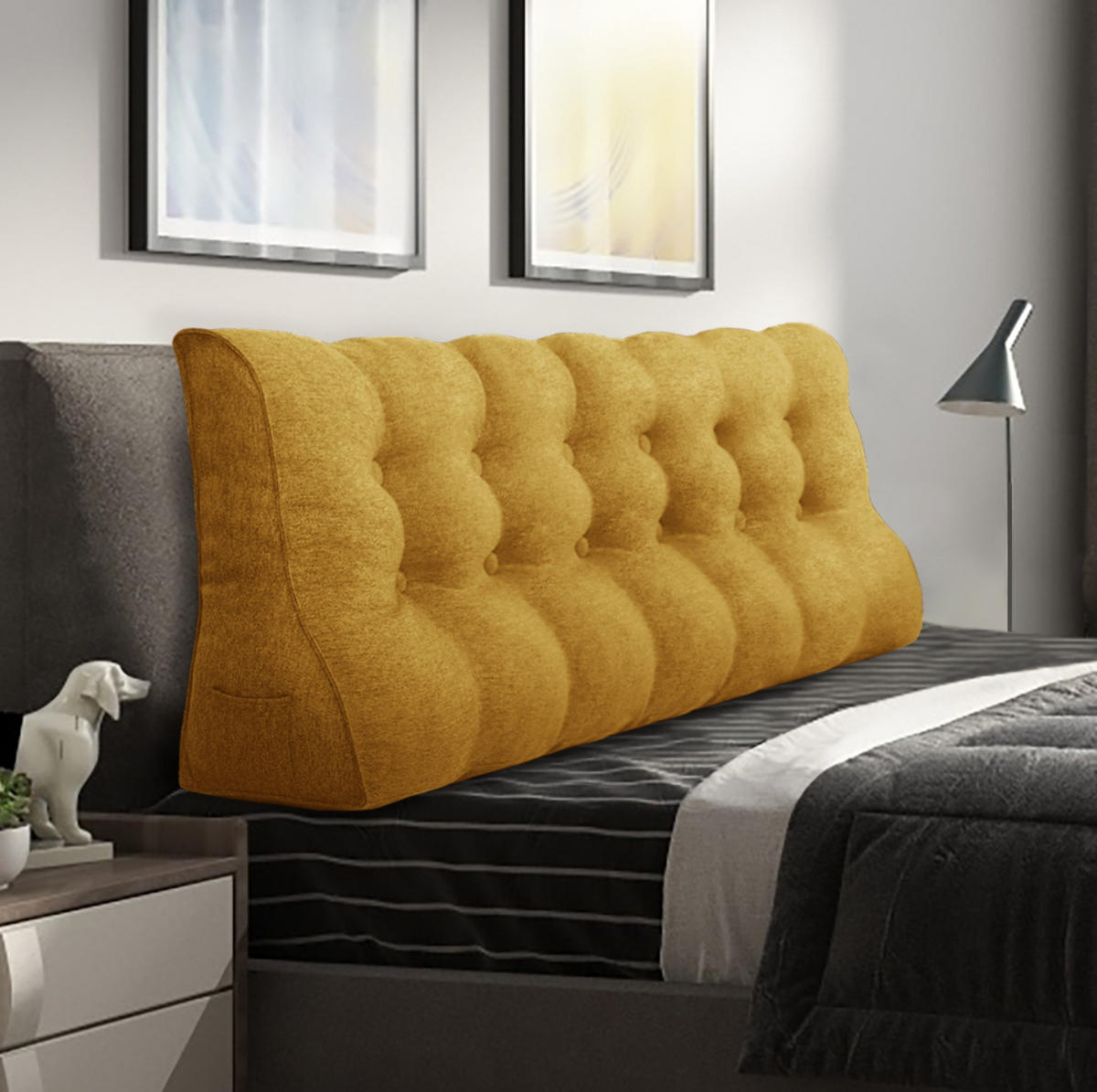 RÜCKENKISSEN Körperkontur Leinenlook Gelb 180 cm - Gelb, Textil (55/180cm) - Vercart