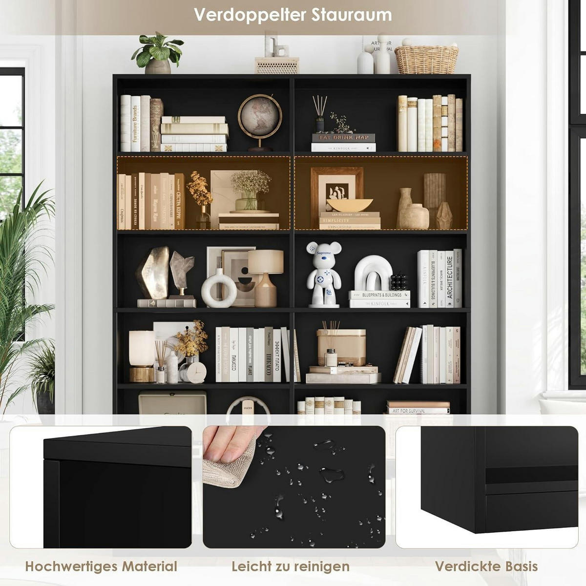 BÜCHERREGAL 120 x 30 x 188,7 cm schwarz - Schwarz, Holzwerkstoff (120/188.7/30cm)