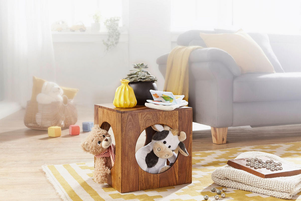 BEISTELLTISCH – Massivholz quadratisch Cube Design mit Stauraum handgefertigt - Braun, Holz (35/35/35cm) - KADIMA DESIGN