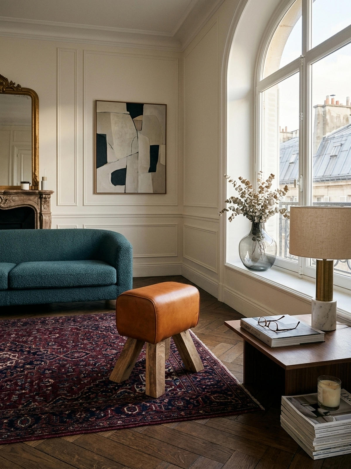 SITZHOCKER Retro Landhaus Holzbeine, Braun 40x30x47 cm - Braun, Mangoholz/Leder (40/47/30cm) - KADIMA DESIGN