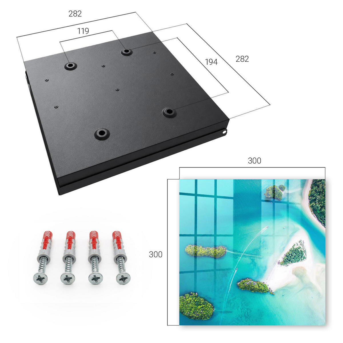 SCHLÜSSELBOX Schwarz 30x30 cm- Türöffnung nach rechts - Exotische Strände - Türkis, Metall (30/30/5cm) - TULUP
