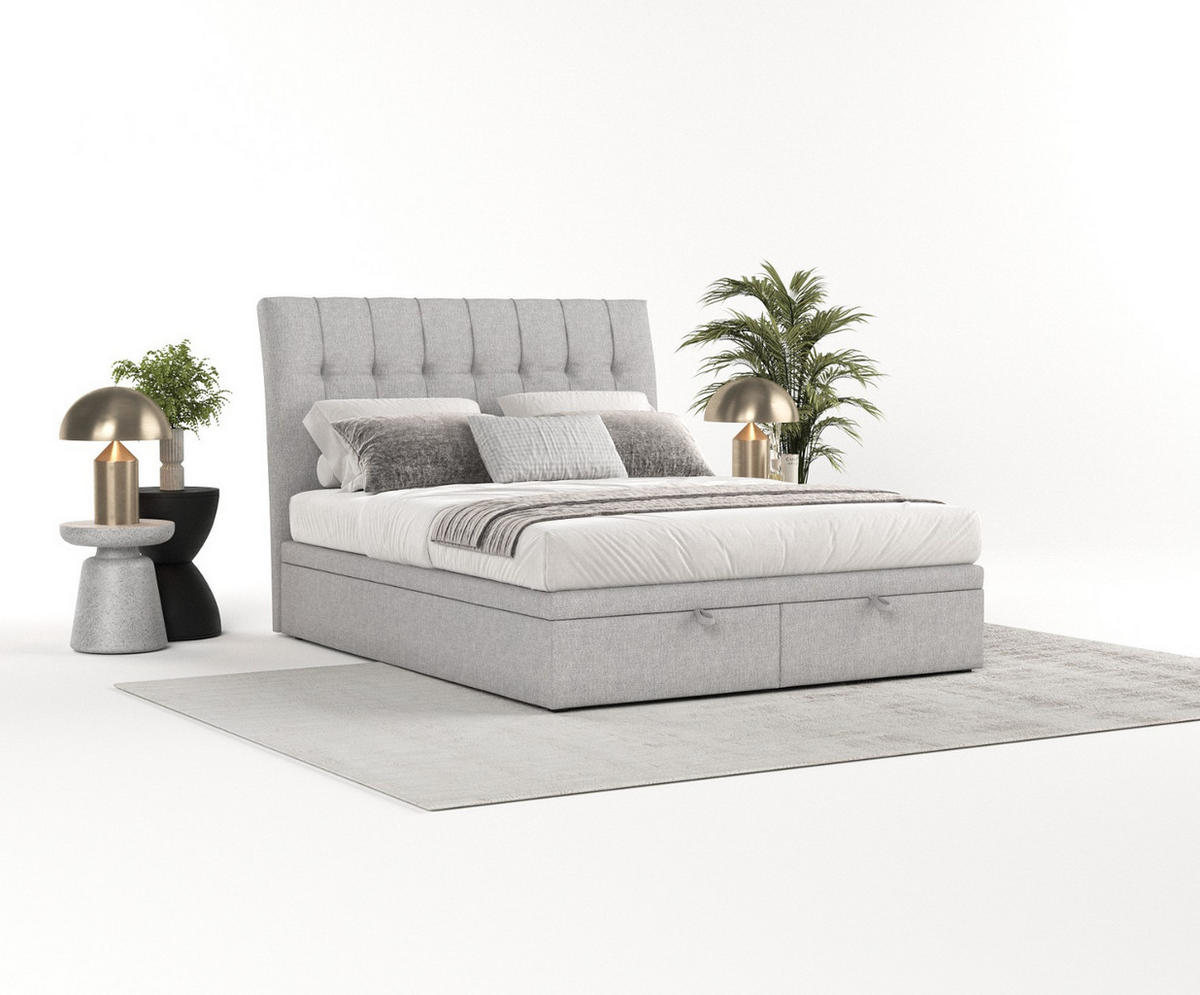 POLSTERBETT Kelsea mit Stauraum 200/200 cm Grau im Megan Stoff - Schwarz/Grau, Holz/Holzwerkstoff (200/200cm) - AltaBeds
