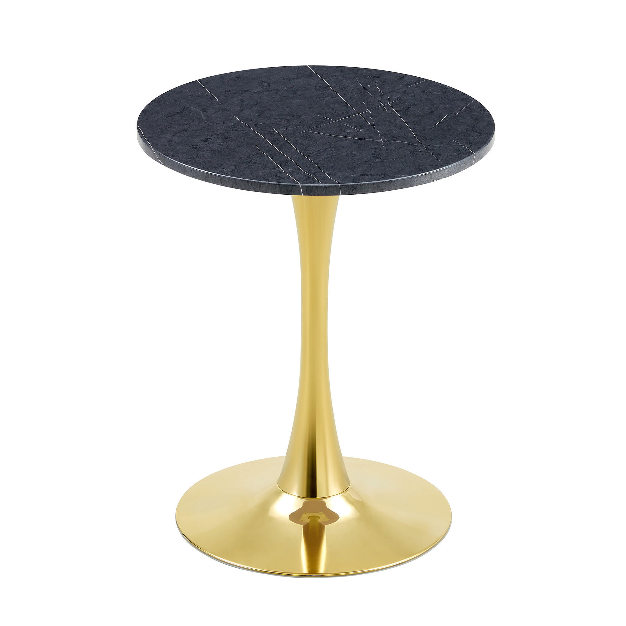 BEISTELLTISCH 60/60/72 cm Schwarz Gold aus MDF Metall runder Tisch in Marmoroptik - Schwarz, Holzwerkstoff (60/60/72cm) - OKWISH