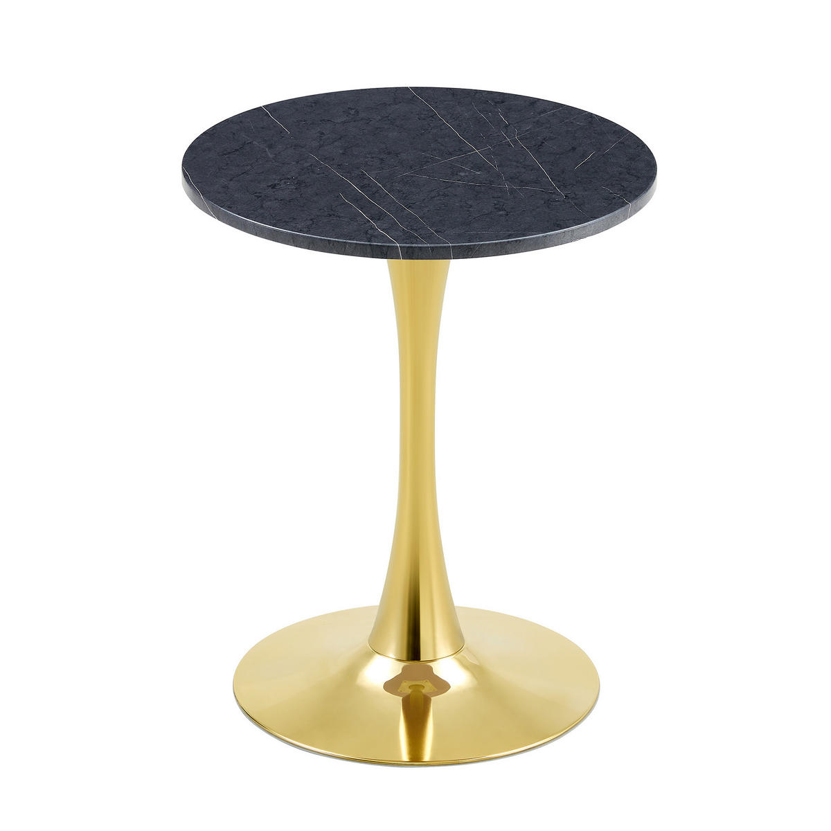 BEISTELLTISCH 60/60/72 cm Schwarz Gold aus MDF Metall runder Tisch in Marmoroptik - Schwarz, Holzwerkstoff (60/60/72cm) - OKWISH