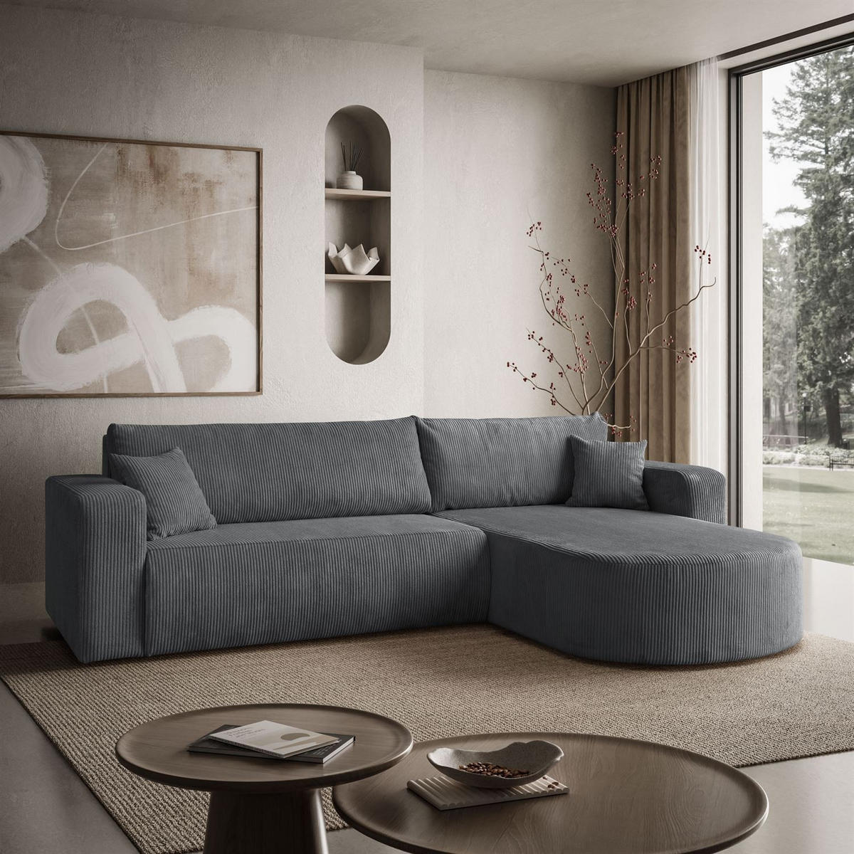 ECKSOFA SOPRANO mit Schlafunktion und Stauraum POSO 60 - Hellgrau, Textil (271/175cm) - Lookway