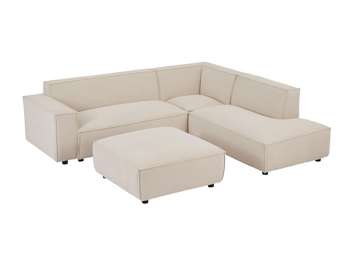 SOFA - 7 Personen - samt - beige Borore - Beige, Holz/Textil (95/75/95cm) - Vente-Unique