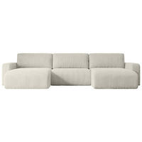 WOHNLANDSCHAFT mit Schlaffunktion und Bettkasten KLEEA-U - 347x143x83 cm Creme Cord - Hellgrau/Creme, Holzwerkstoff/Kunststoff (347/83/143cm) - ALTDECOR