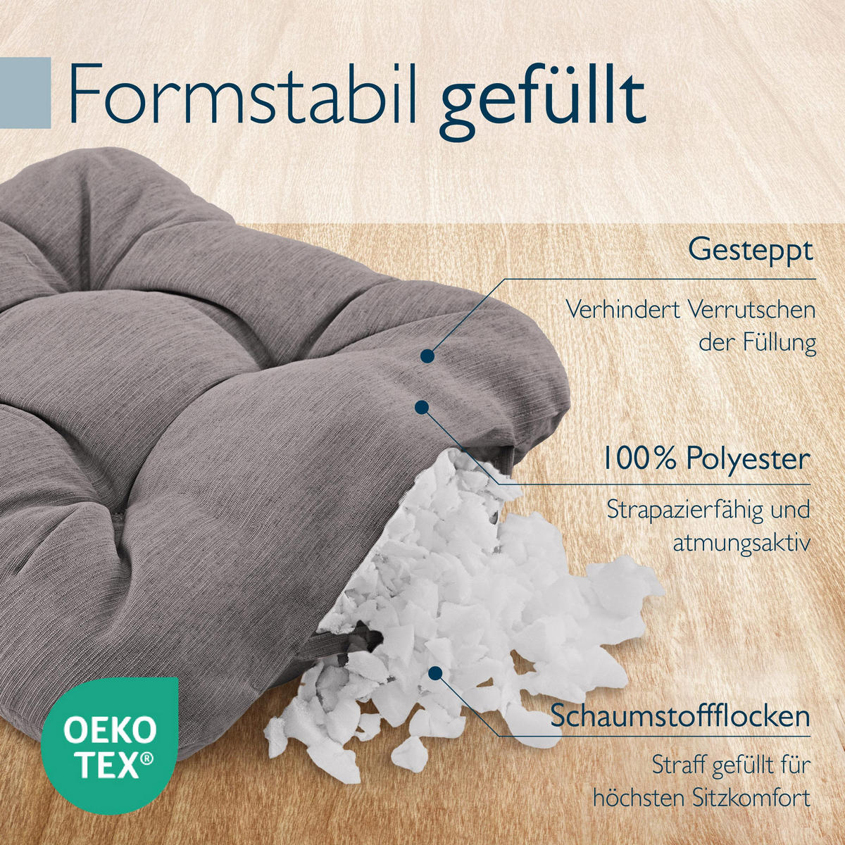 STUHLKISSEN HighLux SK 40/40/8cm Hellgrau (4tlg) - Hellgrau, Textil (40/40/32cm) - Beautissu 