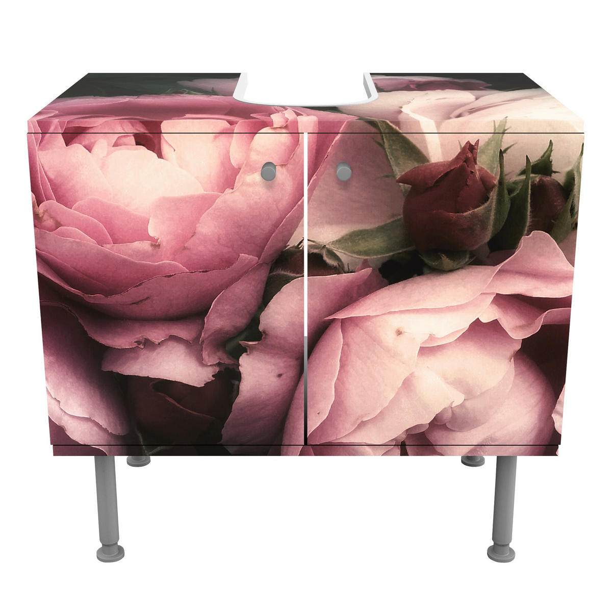 WASCHBECKENUNTERSCHRANK Pfingstrosen vor Schwarz Shabby 60/55/35 cm - Rosa, Holzwerkstoff (60/55/35cm) - Bilderwelten