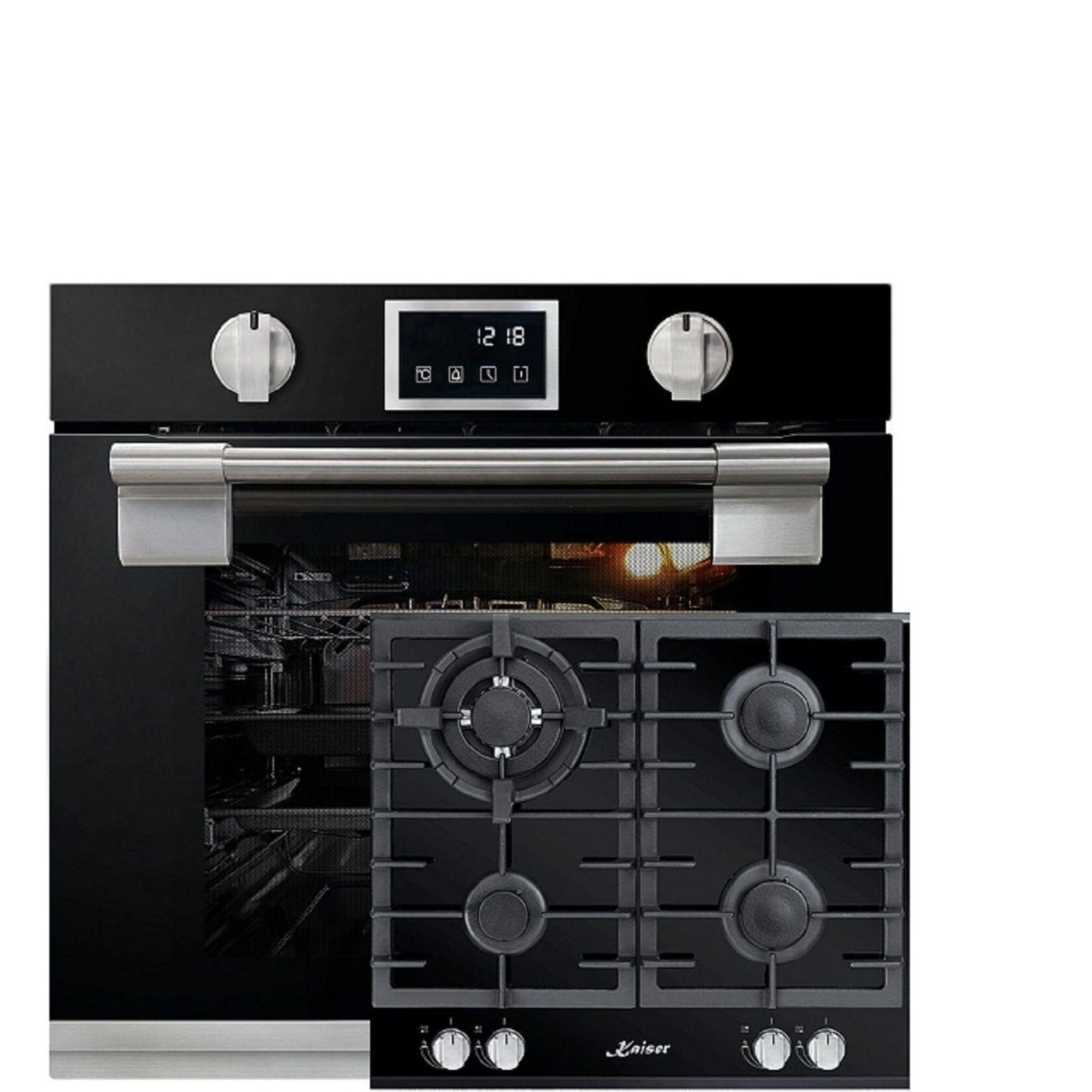 ELEKTRO-BACKOFEN 60 cm EH 6338 S + KCG 6380 Gas-kochfeld 60cm - Schwarz, Metall (59.4/59.4/55.6cm) - Kaiser Küchengeräte