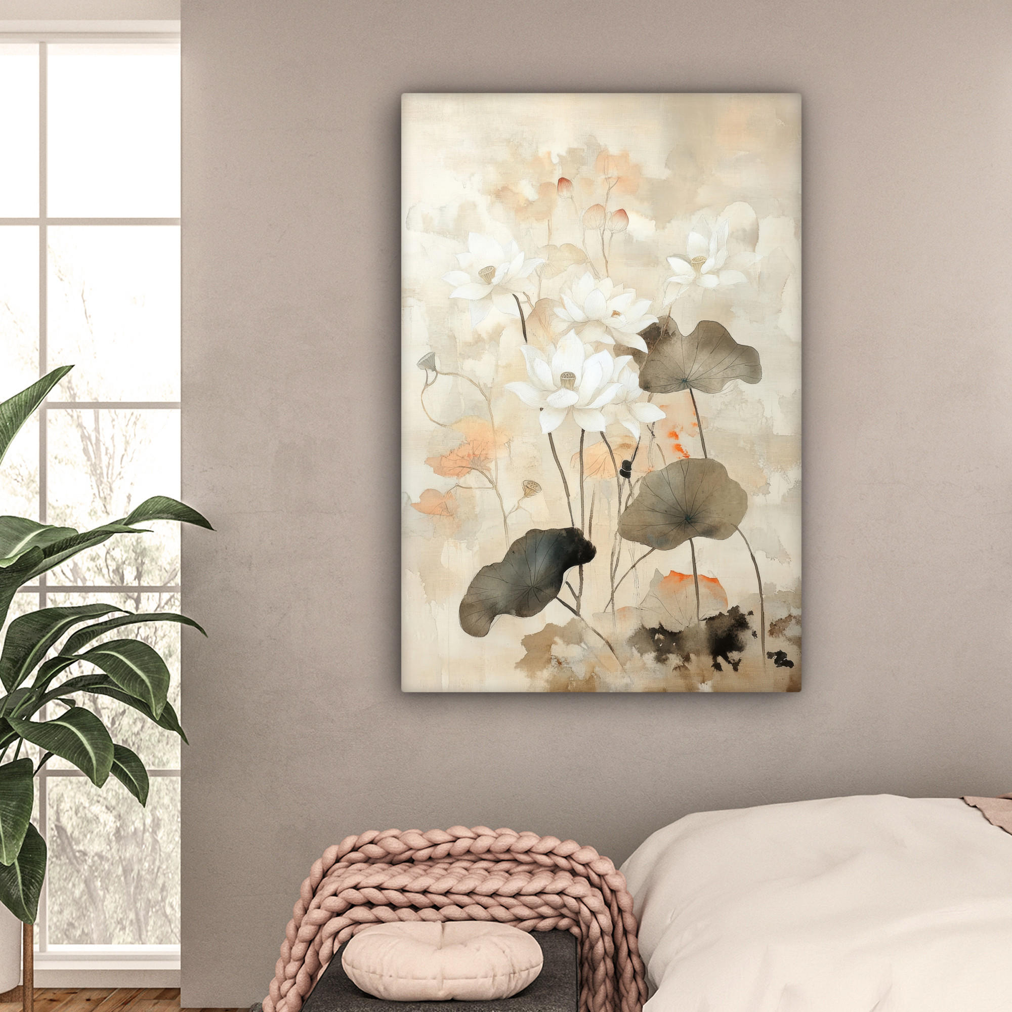 LEINWANDBILD Blumen - Japandi - Wabi sabi 80x120 cm - Sandfarben, Textil (80/120cm) - MuchoWow