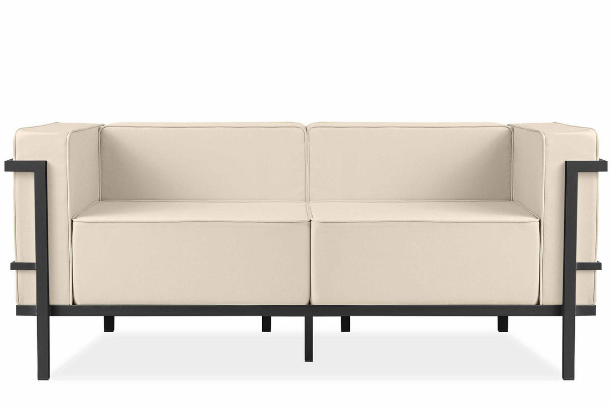 GARTENLOUNGE-SET TRIGLO 4-tlg., 1x Tisch, 2x Sessel, 1x Sofa 2-Sitzer, Modern, Dunkelgrau/Cremeweiß - Dunkelgrau/Creme, Textil/Metall - KONSIMO®