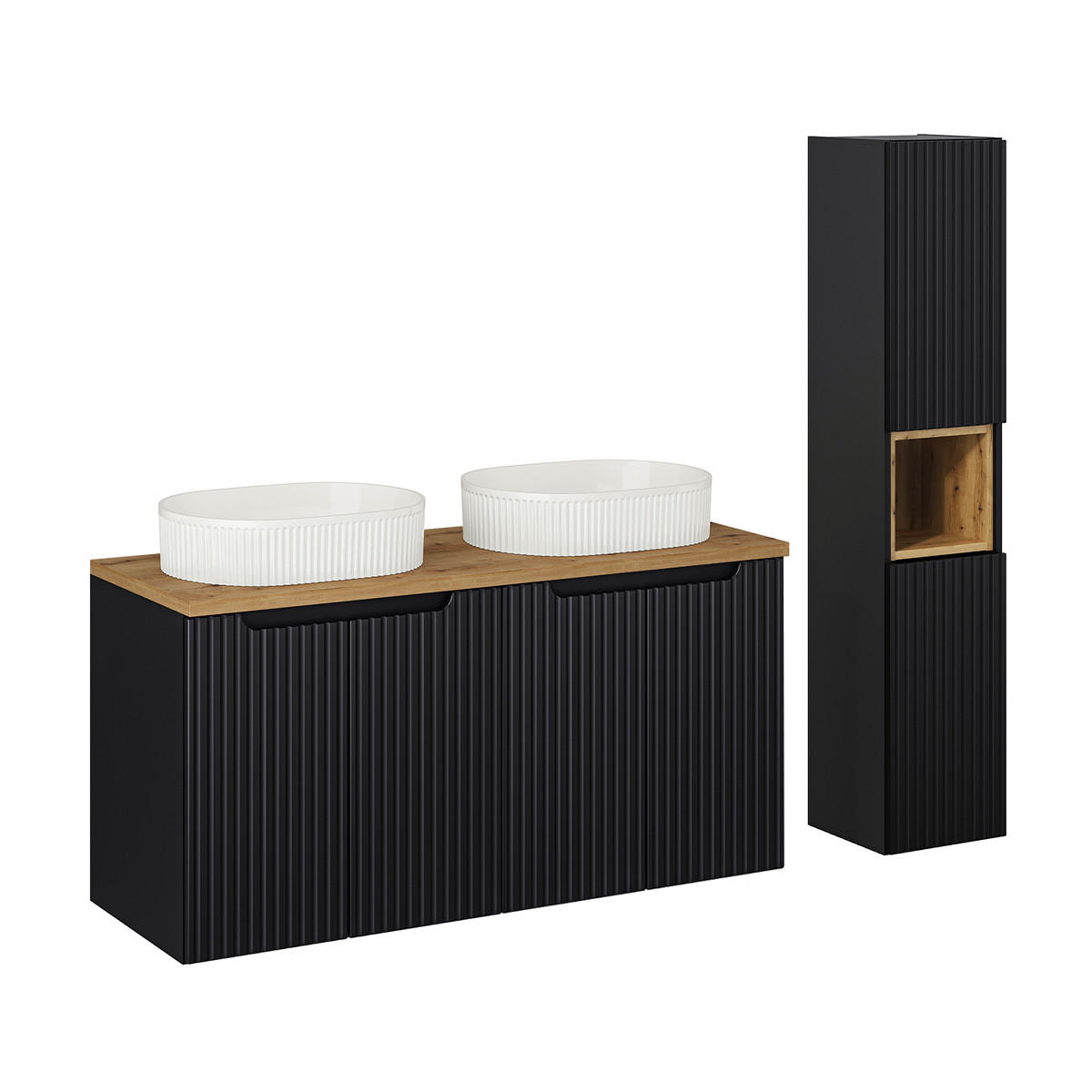 Petits-meubles KOUPELNOVÝ NÁBYTEK 120cm Riva 2er-Set Černá a dřevěná