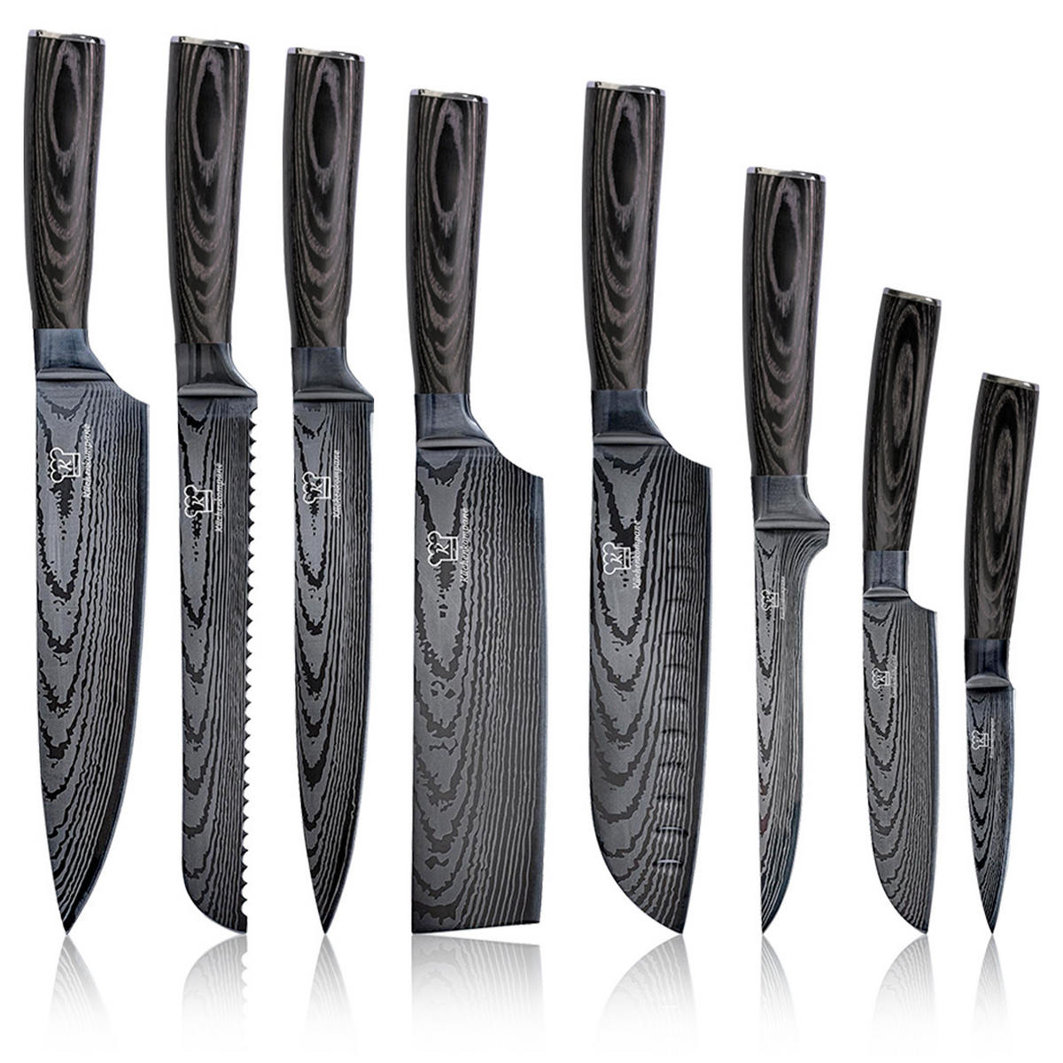 MESSER-SET 8-tlg. mit Edelstahlklingen und ergonomischen Pakkaholz-Griffen - Schwarz, Metall - Küchenkompane