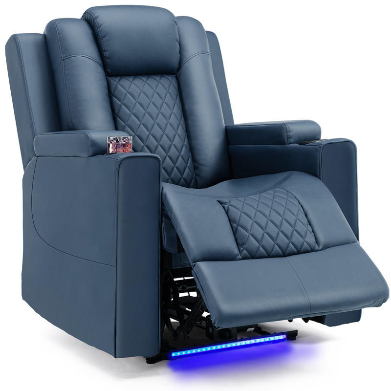 RELAXSESSEL mit Liegefunktion – mit Massage und LED-Beleuchtung - Blau, Leder (73/102/85cm) - Kaket