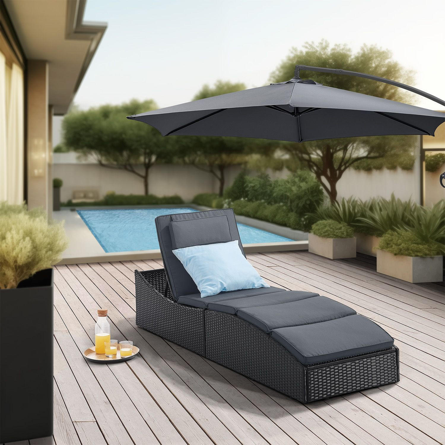 SONNENLIEGE Lamia schwarz faltbar - Schwarz, Kunststoff (60/40/200cm) - Juskys