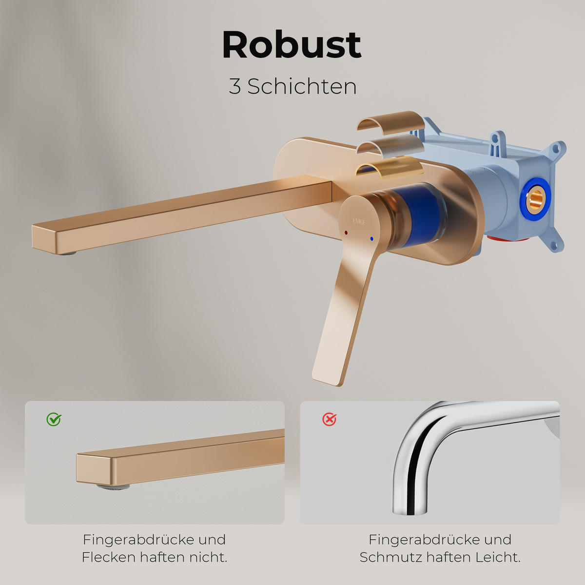 WASCHTISCHARMATUR mit Luftsprudler Messing Rosengold - Roségold, Metall (21/7/28.8cm) - EMKE