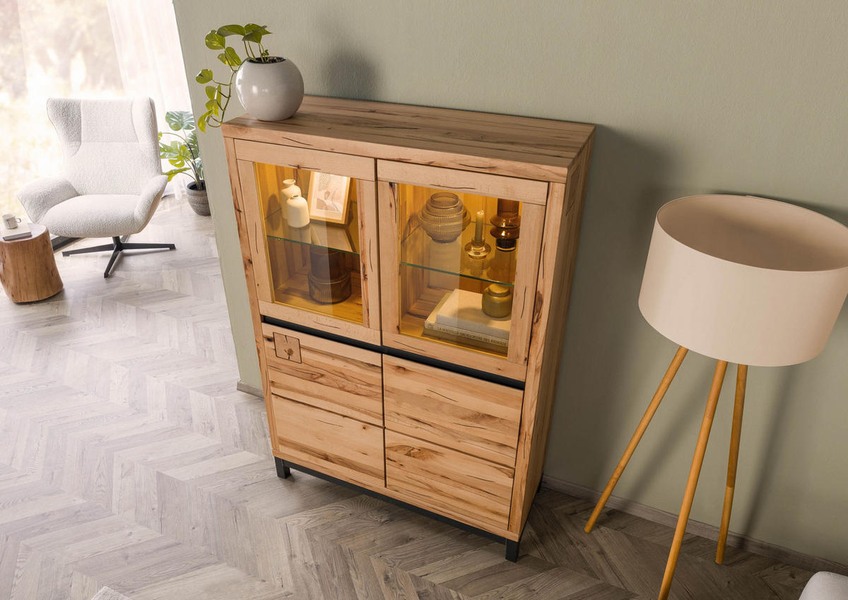 VITRINE Kernbuche 103x40x148 natur geölt VILLANDERS #102 - Braun, Holz (103/148/40cm) - Massivmoebel24