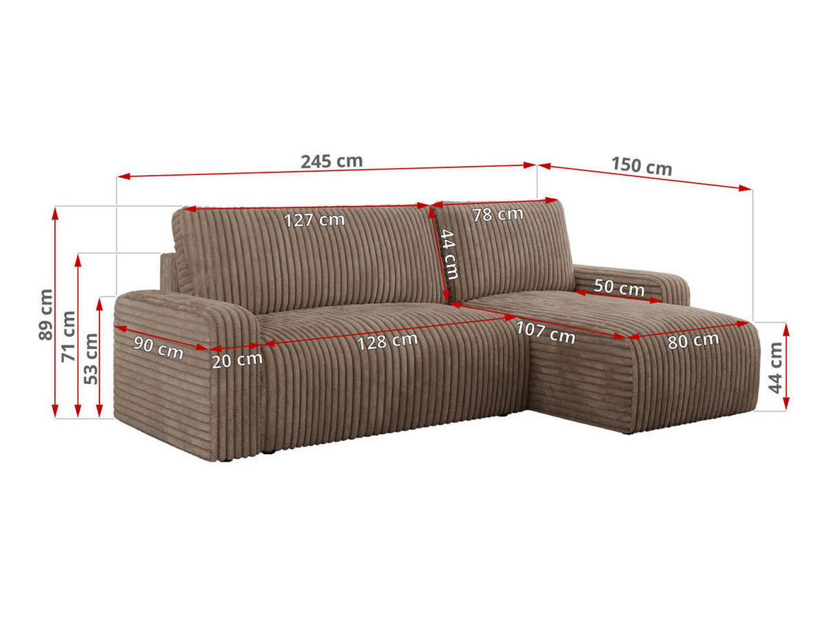 ECKSOFA ARGOS Braun Cord - Schwarz/Braun, Kunststoff/Textil (245/150cm) - MKS