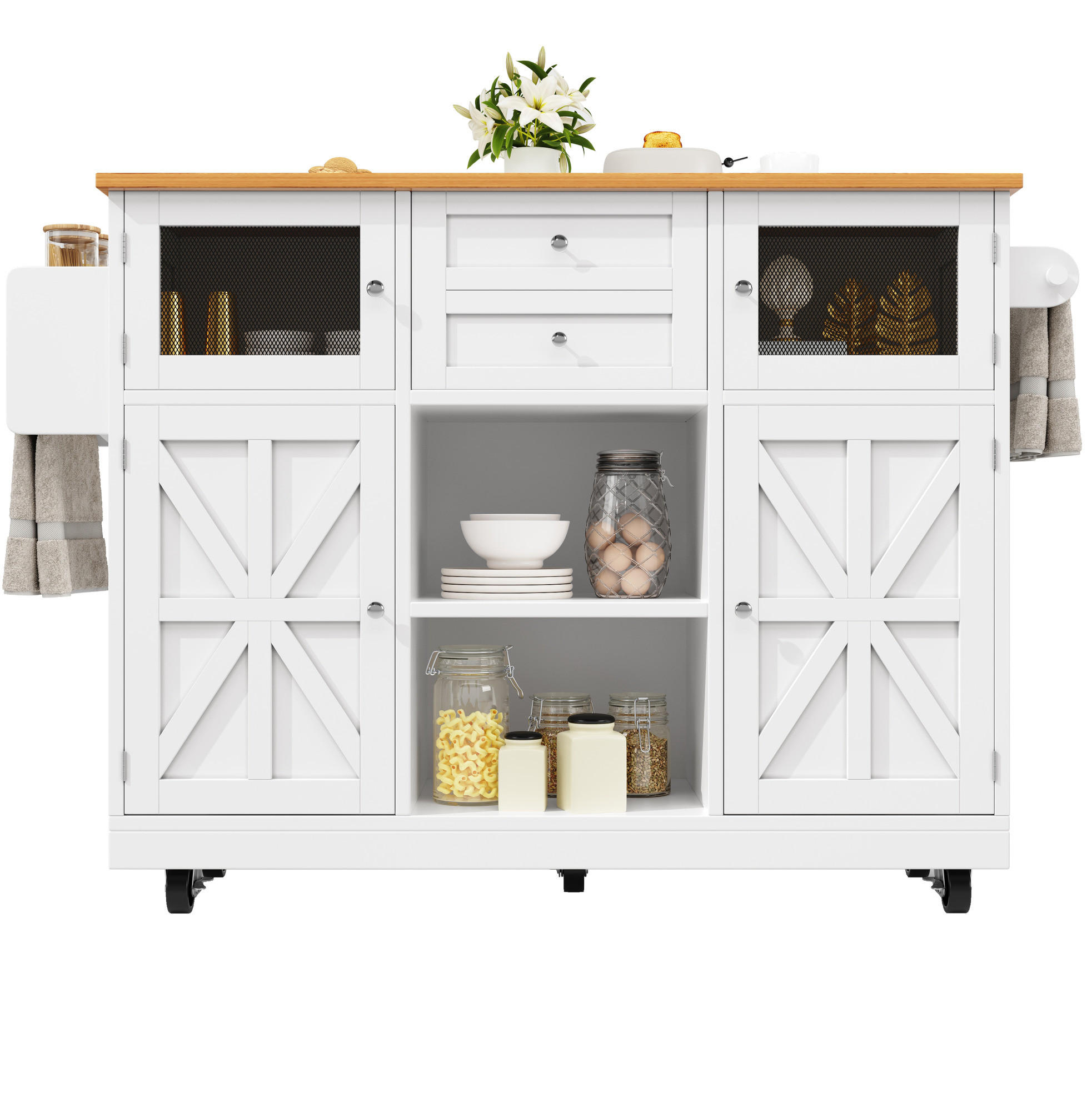 KÜCHENINSEL/SERVIERWAGEN aus MDF mit klappbaren Seiten, 140/40/70/93,5 cm, Weiß - Weiß, Holzwerkstoff (140/93.5/40cm) - Redom
