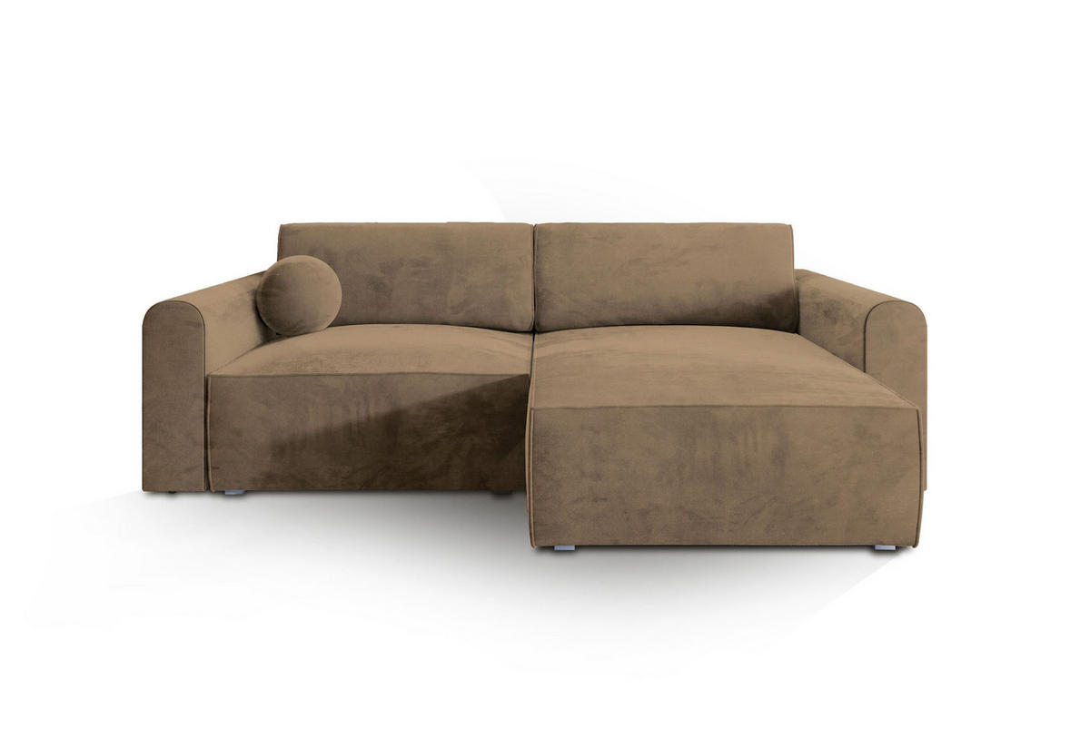 ECKSOFA FIANO M Beige Velours-Stoff mit Schlaffunktion - Beige, Holz (245/148cm) - MASSENO