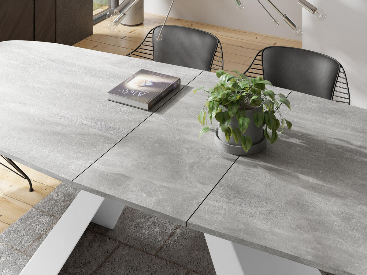 ESSTISCH Monte Weiß rechteckig ausziehbar, Grauer Beton 180-220/90/76 cm - Hellgrau/Weiß, Holzwerkstoff/Metall (180/90/76cm) - WFL GROUP