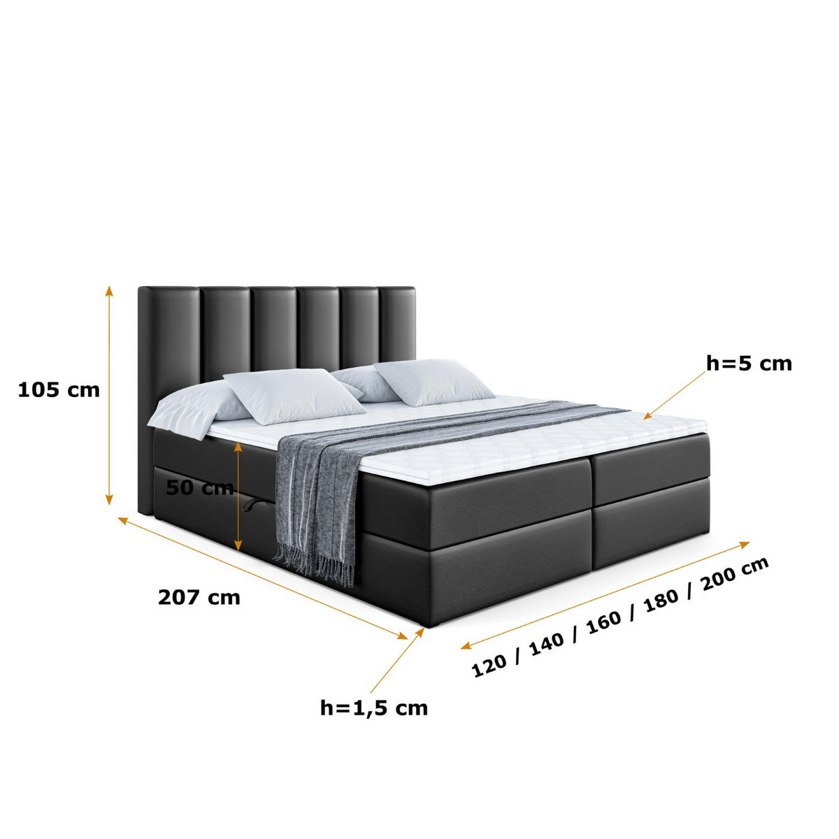 BOXBETT mit Matratze H3 und Lattenrost - BOXI1 - 200x200 cm Schwarz Hochglanz - Schwarz Hochglanz, Holzwerkstoff (200/200cm) - ALTDECOR