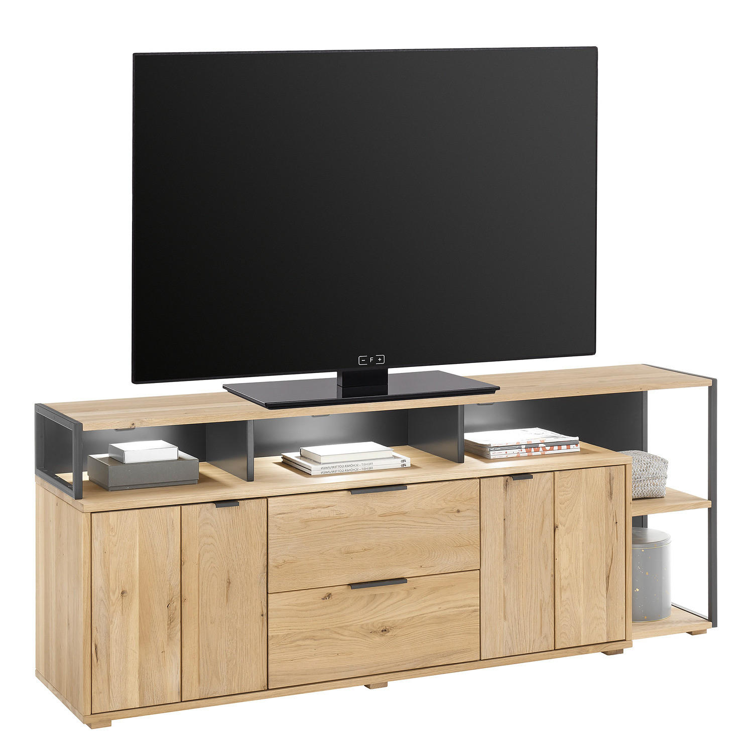 MASSIVES TV-LOWBOARD - Wildeiche massiv / Metall - Wildeiche/Schwarz, Holz/Metall (187/73/44cm) - home24