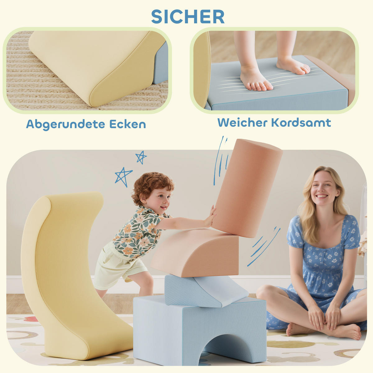 SCHAUMSTOFF-BAUSTEINE 5 Softbausteine Klettern Riesenbausteine Mehrfarbig - Multicolor, Textil (48/85cm) - AIYAPLAY