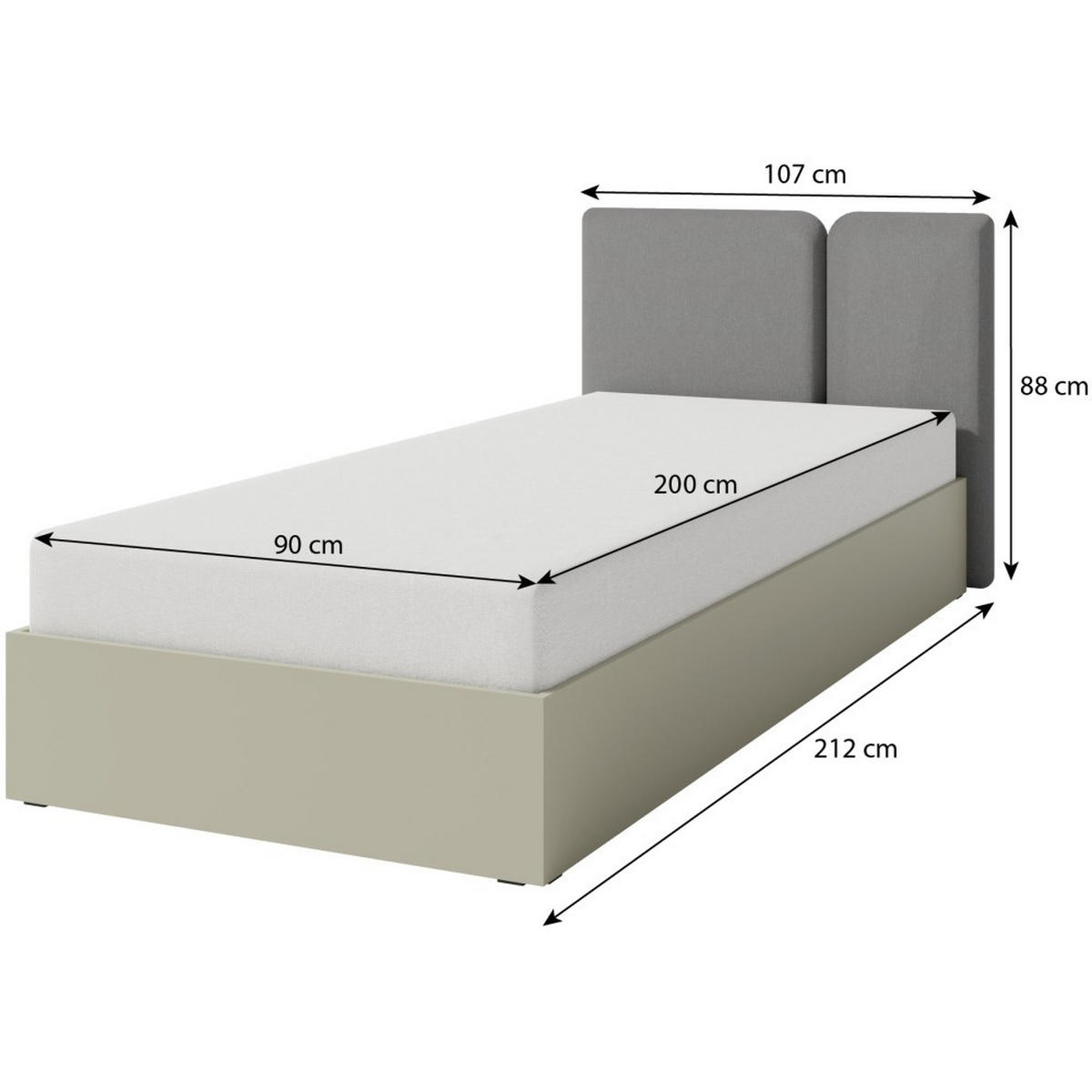 JUGENDBETT Lico mit Bettkasten, 90x200 cm, Eukalyptus - Eukalyptusholzfarben/Schwarz, Holzwerkstoff (90/200cm) - Beautysofa