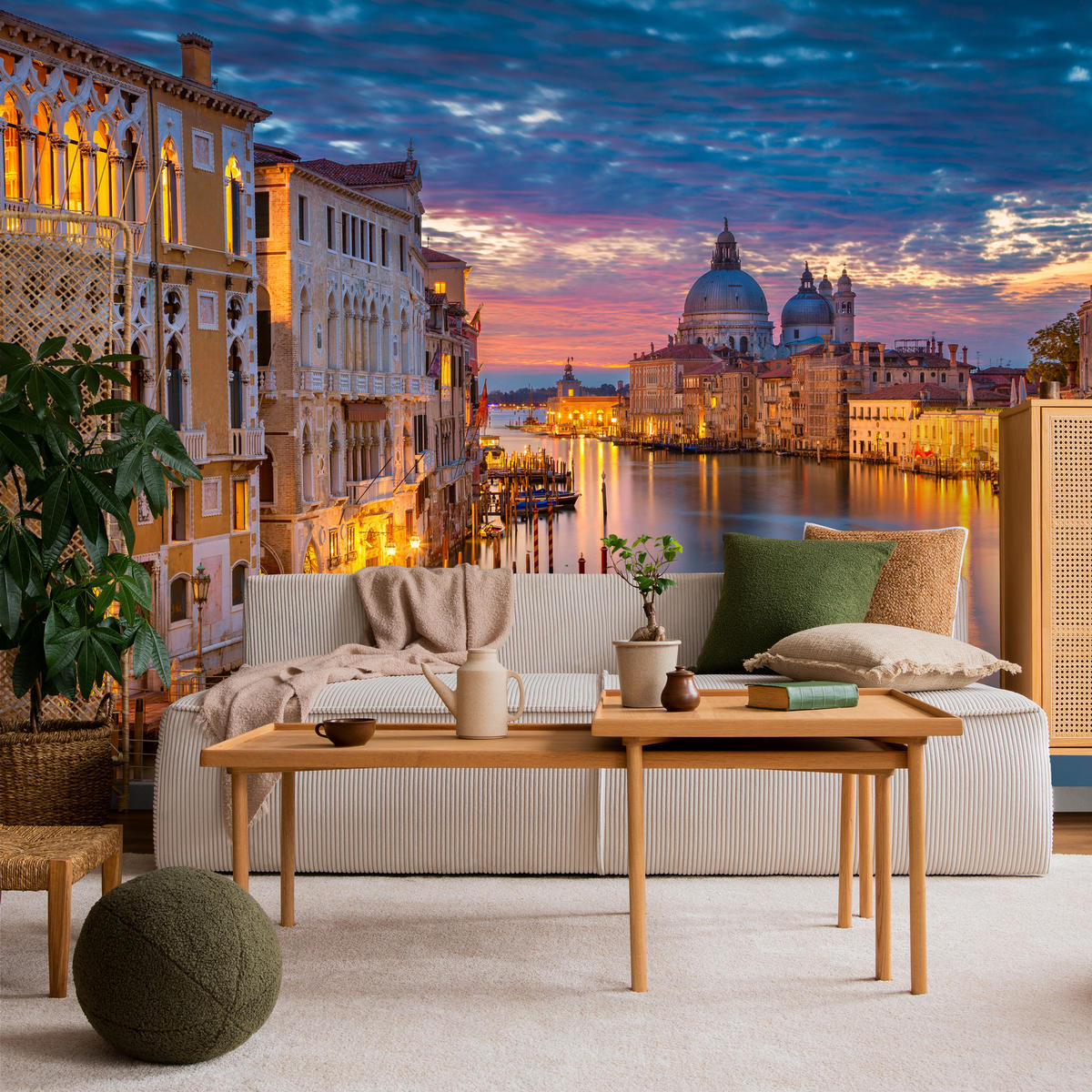 FOTOTAPETE für Wohnzimmer Venedig Nacht Panorama Historisch 100x70 - Violett/Rosa, Papier (100/70cm) - Muralo