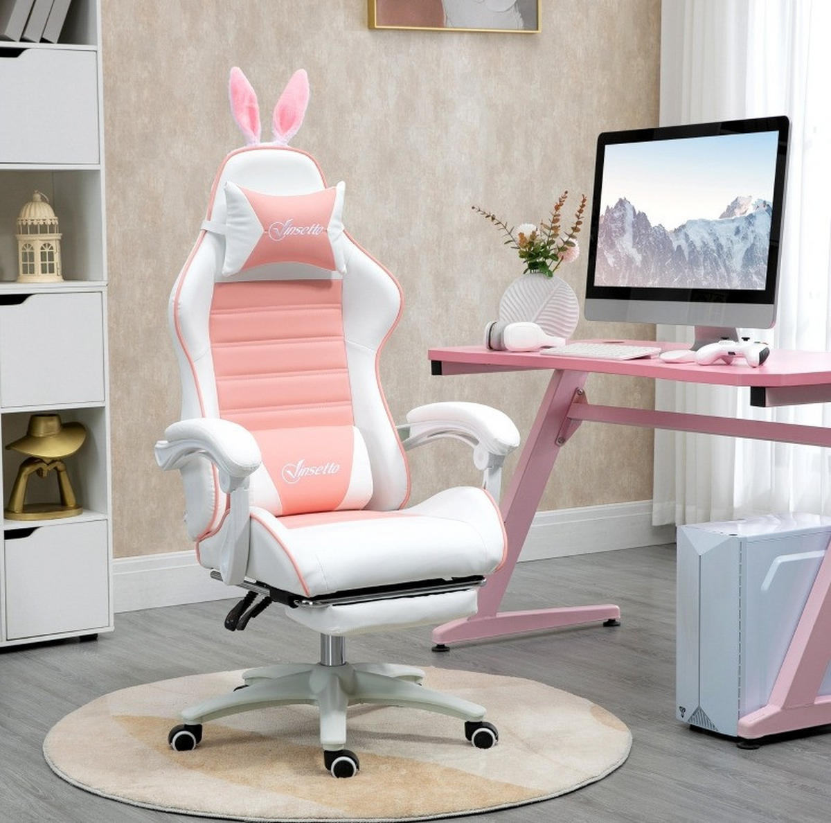 GAMINGSTUHL 65/136-142/63 cm Pink aus Kunstleder mit Fußstütze - Pink, Kunststoff (63/142/65cm) - OKMYHOME