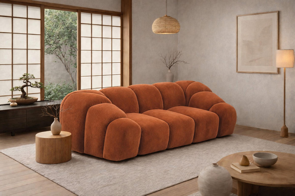 SOFA 2-Sitzer modular, Veloursstoff Bluvel, Zimtfarbe, CROISSANT - Orange, Holz (200/72/115cm) - Kaiser Möbel
