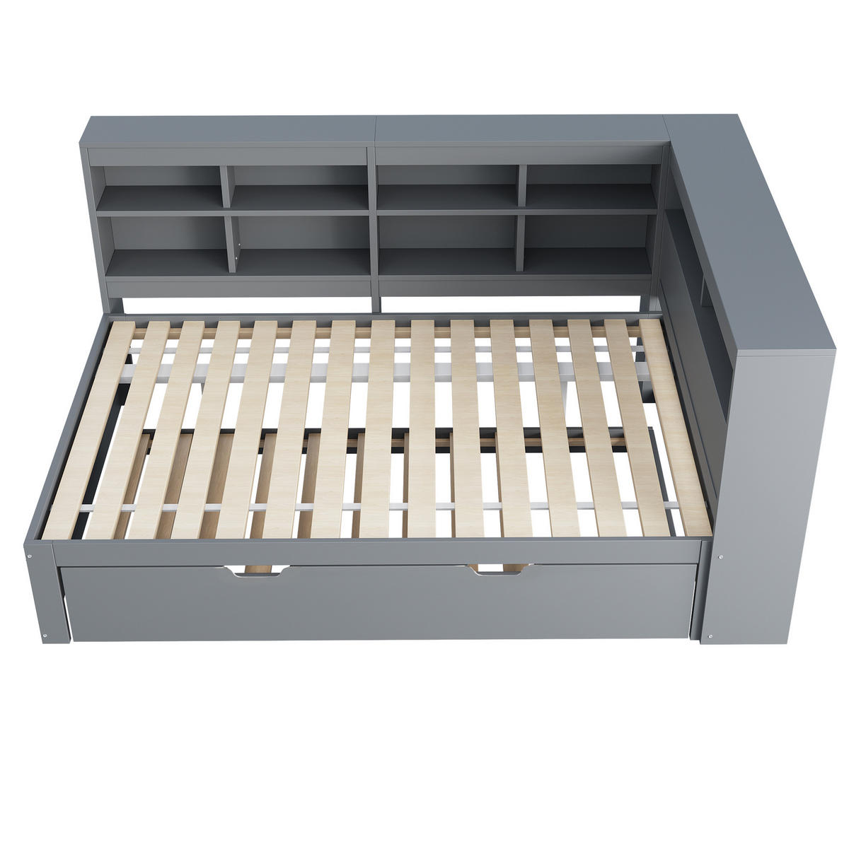BETT 140/200 cm aus Holz mit Ausziehbett, Stauraum und USB-Anschluss - Grau, Holz (140/200cm) - Flora Grace
